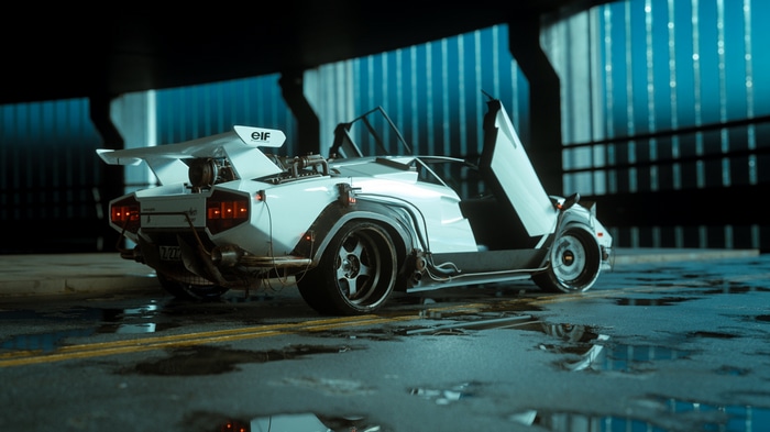 White Lamborghini Countach with doors open