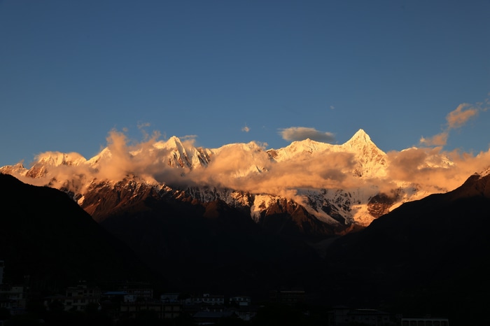 Snowy Peaks in Tibet, China at Sunset