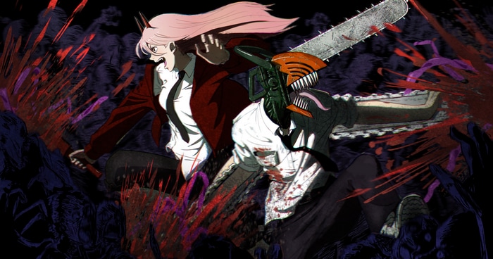 Power and Denji from Chainsaw Man in battle