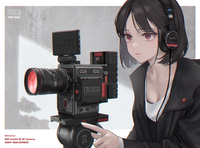 Anime girl with RED camera and Sony headphones