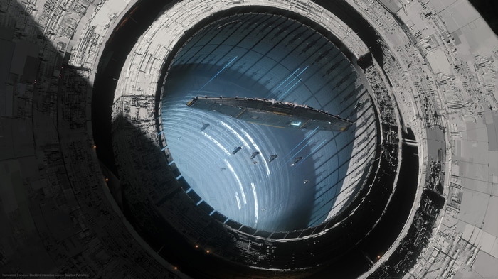 Homeworld 3 spaceship in a megastructure