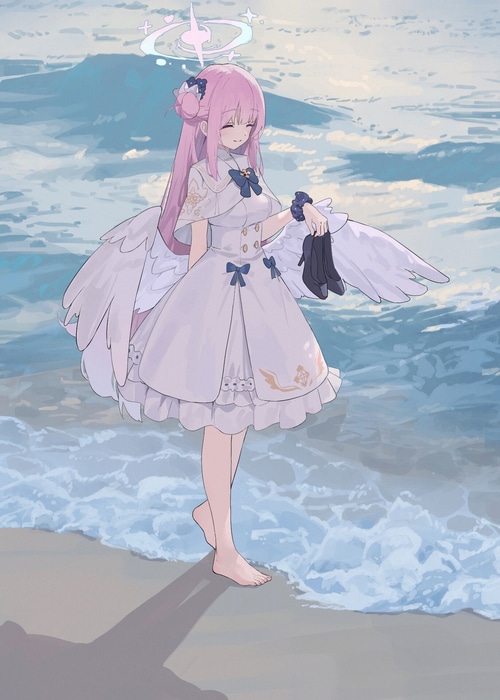 Misono Mika with wings on a beach