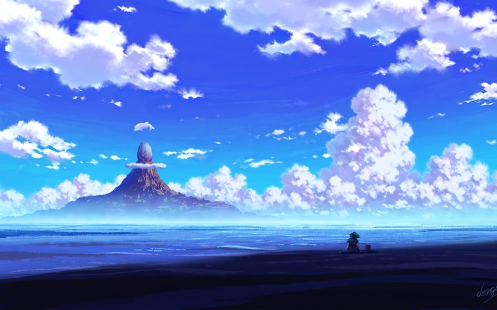 4K anime landscape with a mountain and egg