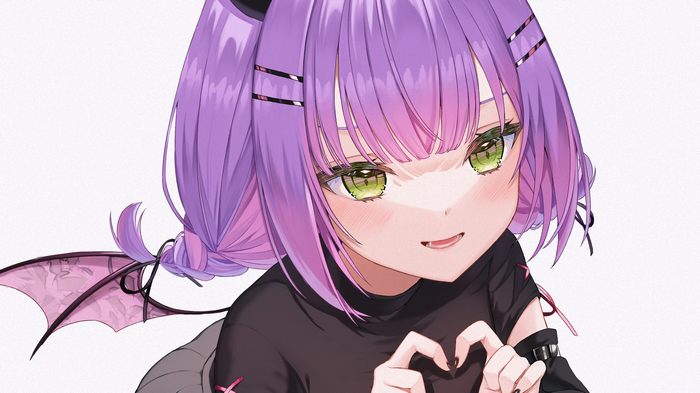 Tokoyami Towa with purple hair and green eyes