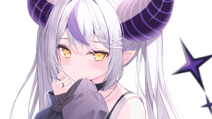 Laplus Darknesss with yellow eyes and purple horns