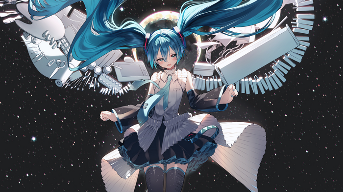 Hatsune Miku in Space with Musical Instruments