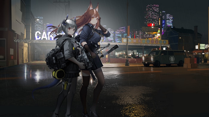 Arknights Liskarm and Franka in the Rain
