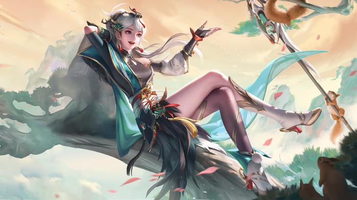 Honor of Kings character with squirrels on a tree