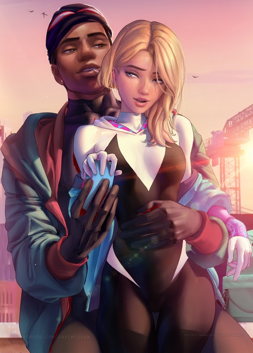 Miles Morales and Gwen Stacy in Spider-Verse fan art