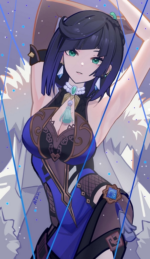 Yelan from Genshin Impact with green eyes