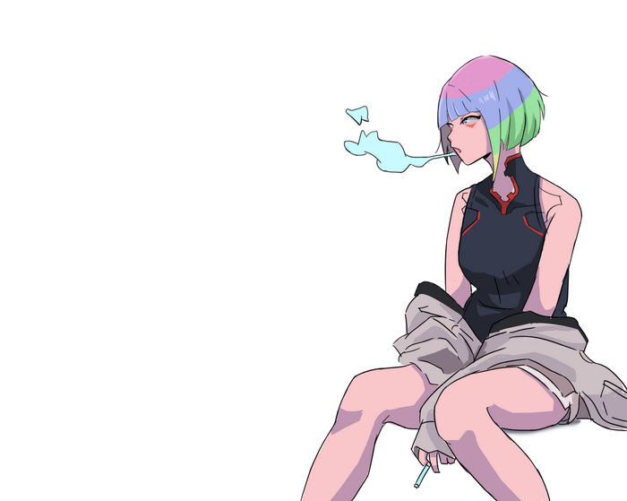 Lucy from Cyberpunk: Edgerunners smoking