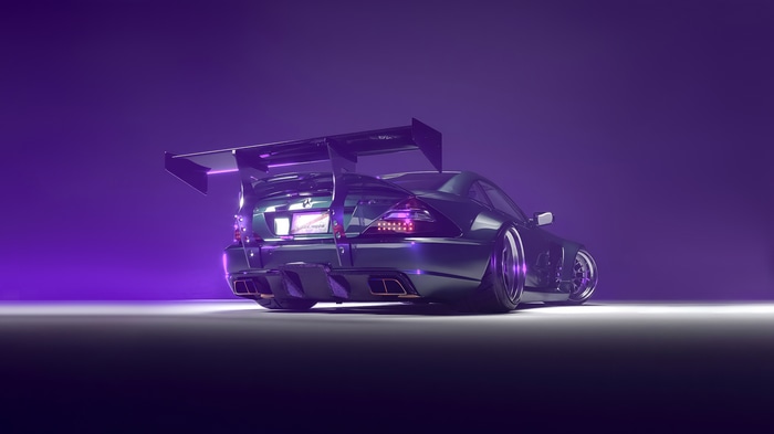 4K rear view of a Mercedes-Benz SL with a large spoiler