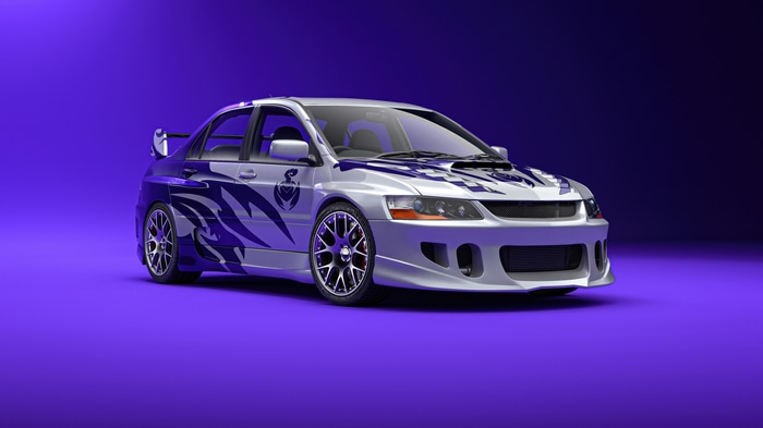 4K Mitsubishi Lancer Evolution IX with custom graphics