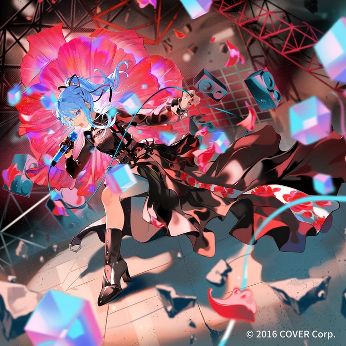 Hoshimachi Suisei Singing on Stage with Cubes