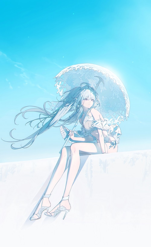 Anime girl with blue twintails holding an umbrella