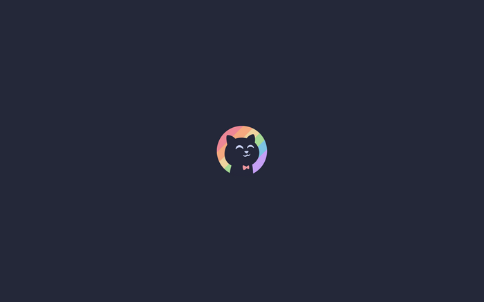 Black cat with rainbow circle and bow tie logo
