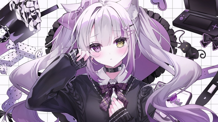 4K Cat Girl with Twintails and Nintendo Console