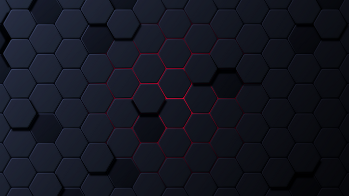 4K abstract dark hexagon pattern with red light