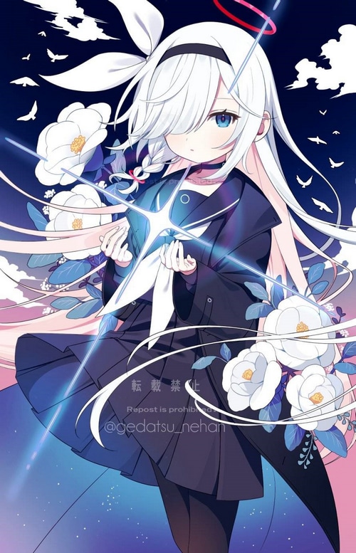 Blue Archive Plana with White Flowers