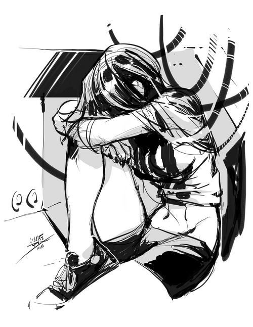 Sketch of a girl sitting on the ground