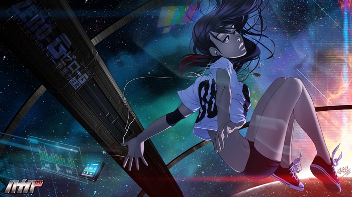 4K Zero-G Space Girl with Headphones