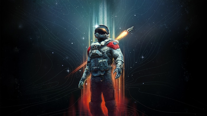 Astronaut in a spacesuit with a spaceship in Starfield