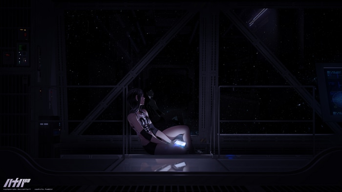 4K drawing of a girl in a spaceship looking at stars