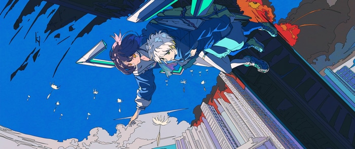 4K Ultrawide Anime Characters Falling Over City