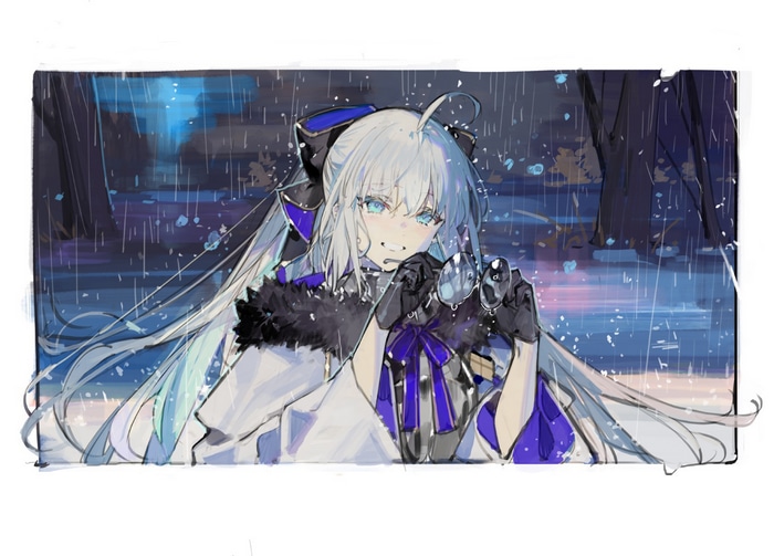 Fate/Grand Order girl in the rain holding glasses