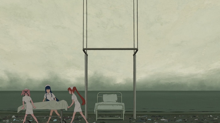 Mahou Shoujo Magical Destroyers nurses with a gurney on a beach