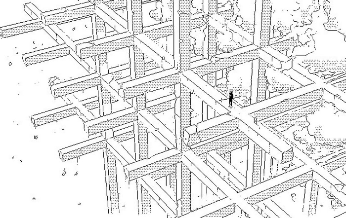 4K Monochrome Sci-Fi Architecture with Person