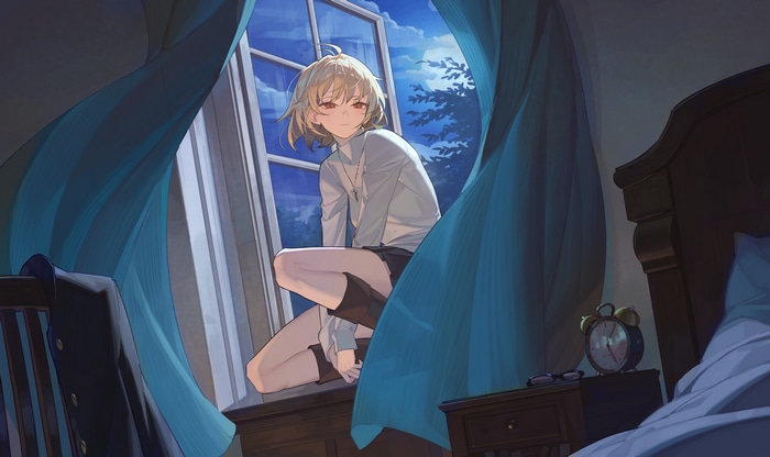 Arcueid Brunestud by a window at night