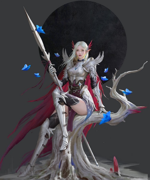 Elf knight with lance and butterflies