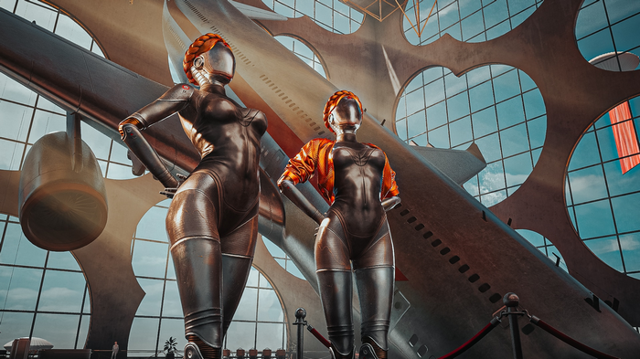 The Twins from Atomic Heart with an airplane