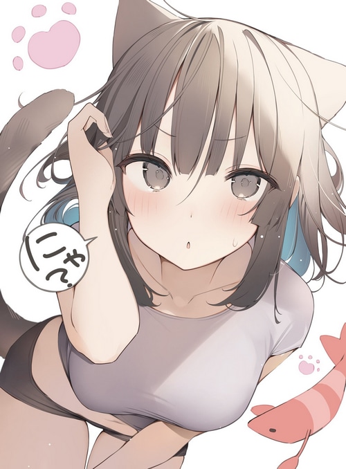 Anime cat girl with cat ears and tail