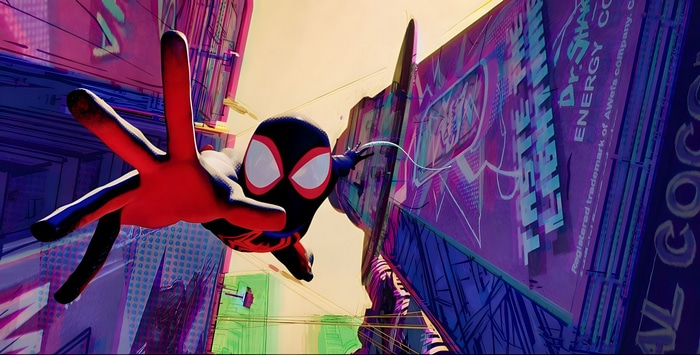 Spider-Man: Across the Spider-Verse, Miles Morales swinging