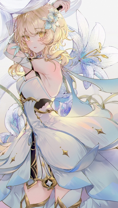 Lumine from Genshin Impact with flowers
