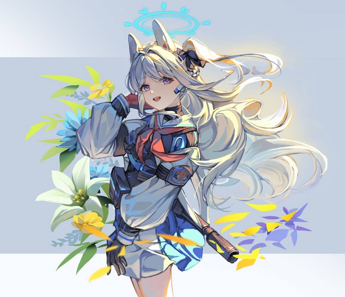 Bunny girl in uniform with flowers and halo