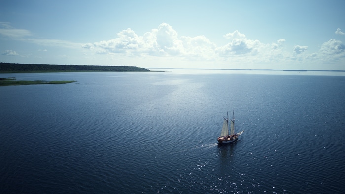 Sailing ship on the sea near Poland