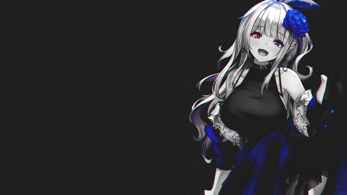 Anime girl with blue rose and heterochromia