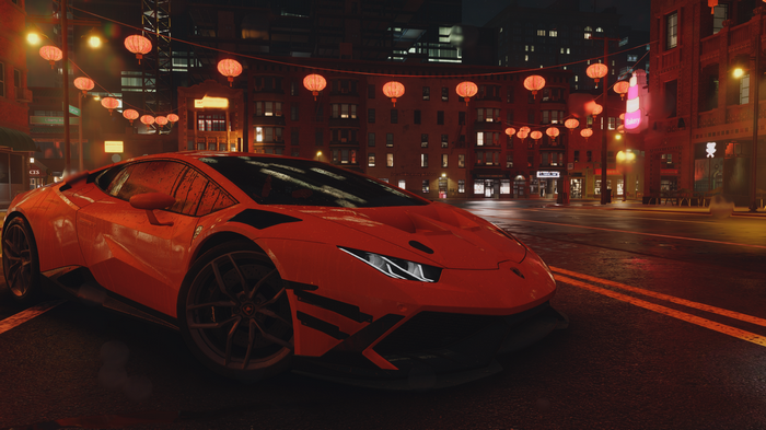 Need for Speed Unbound: Red Lamborghini on a Rainy City Street