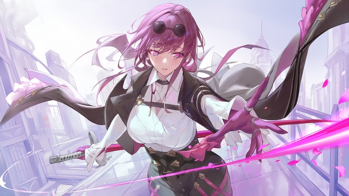 Kafka with sword and pink energy in Honkai: Star Rail
