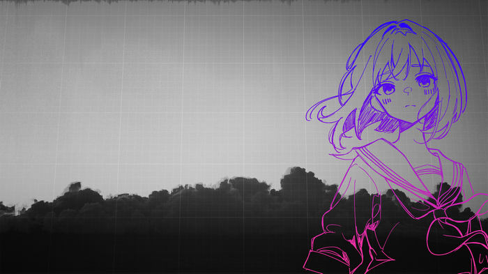 Anime girl in school uniform with cloudy background