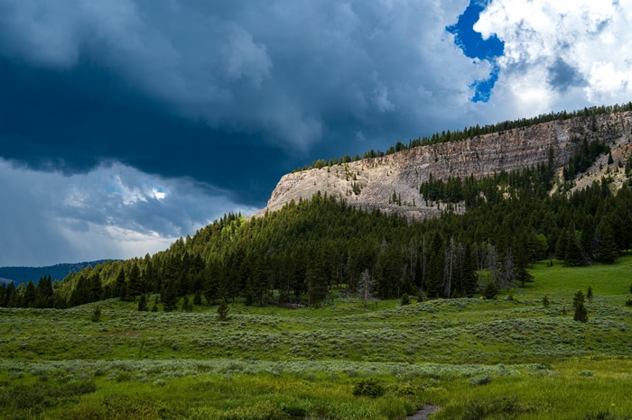4K Montana landscape with cliff and stormy sky