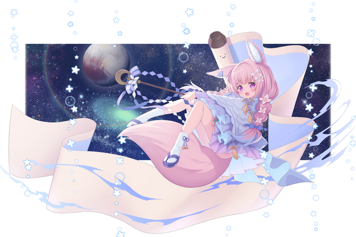 Fox Girl with Magic Wand in Space