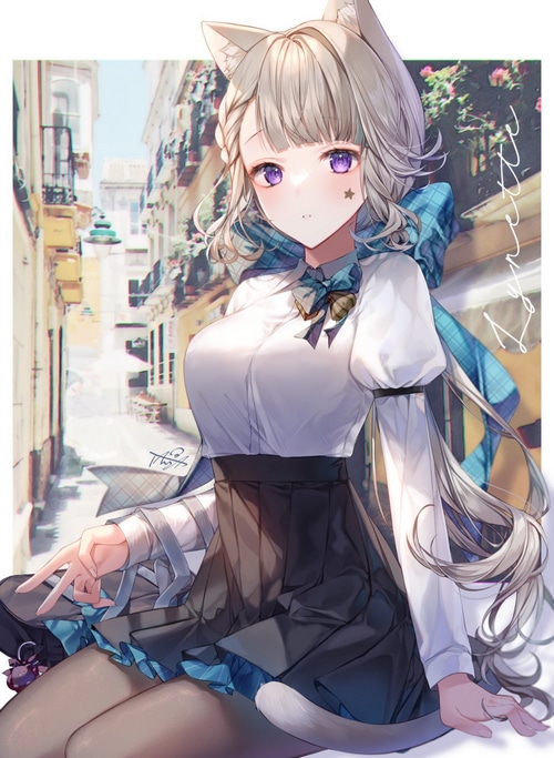 Lynette from Genshin Impact with cat ears and tail