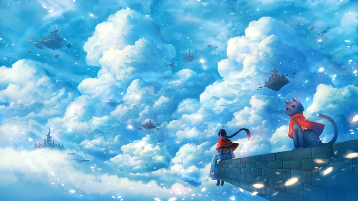 Girl and Cat on a Cloud Platform