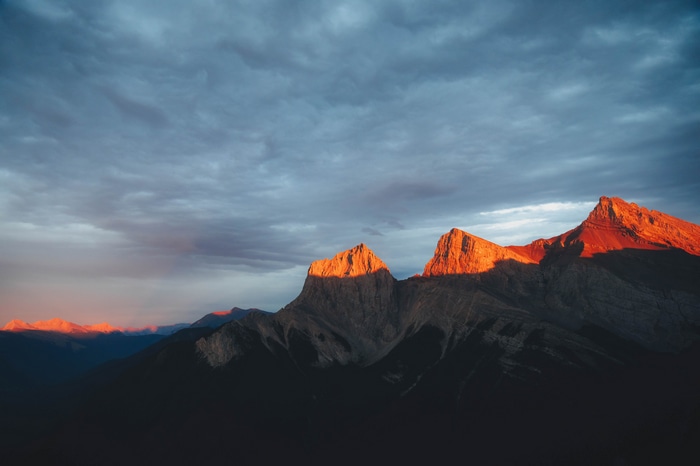 Mountains at sunset with clouds