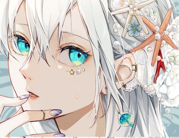 Anime girl with white hair and blue eyes
