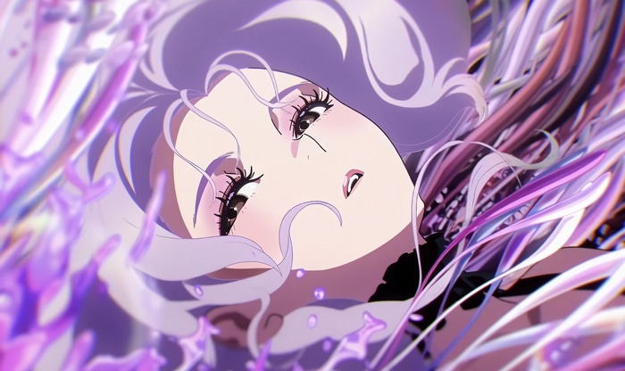 Anime girl with purple hair and eyes